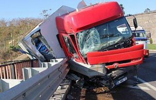 Ordu'da kamyon bariyere devrildi