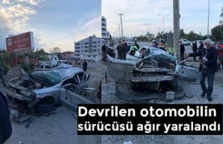Devrilen otomobilin sürücüsü ağır yaralandı