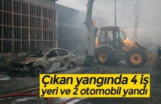 Çıkan yangında 4 iş yeri ve 2 otomobil yandı