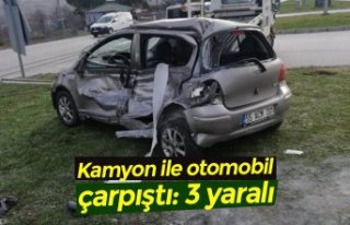 Kamyon ile otomobil çarpıştı: 3 yaralı