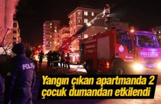 Yangın çıkan apartmanda 2 çocuk dumandan etkilendi
