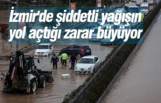 İzmir'de şiddetli yağışın yol açtığı...