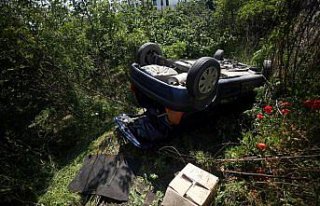 Düzce'de dere yatağına devrilen otomobilin...