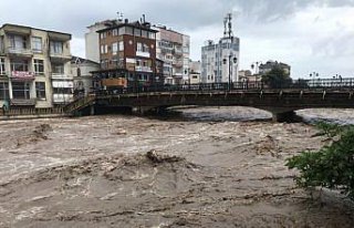 Samsun'da sağanak yağış nedeniyle derelerin su...