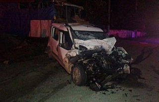 Bafra'da park halindeki minibüse ve beton direğe...