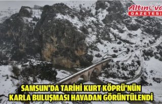 Samsun'da tarihi Kurt Köprü'nün karla...