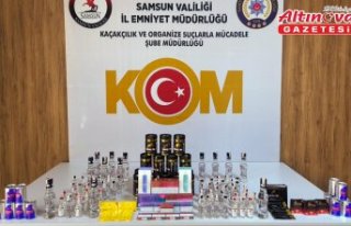 Samsun'da kaçak alkol ve tütün ele geçirildi,...