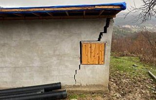 Sinop'ta heyelan sonucu bir ahır hasar gördü,...