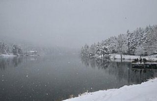 Abant ve Gölcük'te martta yağan kar tatilcileri...