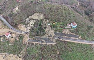 Ordu'da heyelan nedeniyle mahalle yolu ulaşıma...