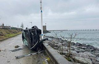 Rize'de devrilen otomobilin sürücüsü yaralandı