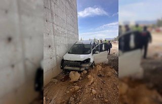 Tokat'ta beton duvara çarpan hafif ticari araçtaki...