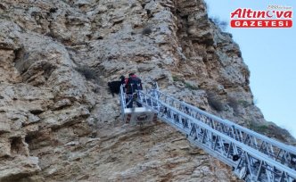 Çorum'da kayalıklarda mahsur kalan 4 keçiyi itfaiye kurtardı