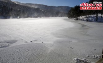 Gölcük Tabiat Parkı'ndaki gölün yüzeyi buzla kaplandı
