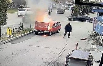 Karabük'te  seyir halindeki otomobil yandı
