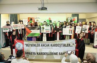 Amasya'da lise öğrencilerinden mezuniyet töreninde Filistin'e destek, İsrail'e protesto