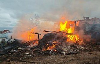 Bolu'da kullanılmayan ahşap köy evi yandı