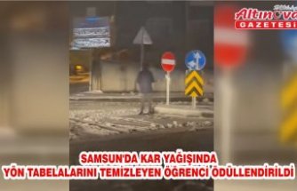 Samsun'da kar yağışında yön tabelalarını temizleyen öğrenci ödüllendirildi