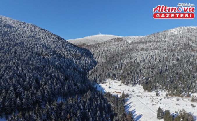 Alaçam'da kar altındaki ormanlar dronla görüntülendi